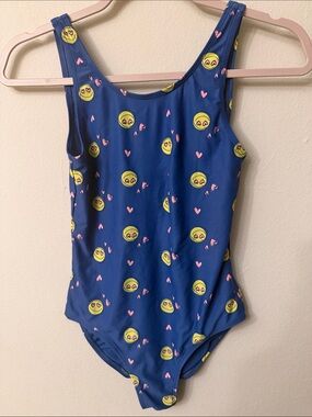 GAP Kids Royal Blue One-Piece Swim with Yellow Smiley Faces & Pink Hearts 99